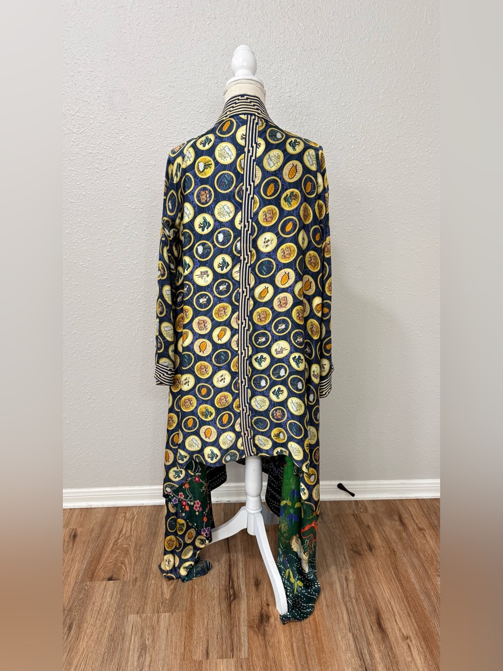 Sania Maskatiya M Luxury Long Kimono Duster Jacket Mixed Print Charmeuse - Picture 5 of 10